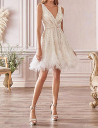 Andrea & Leo Couture Wren Feather Hem Beaded Dress in white - women's dress
