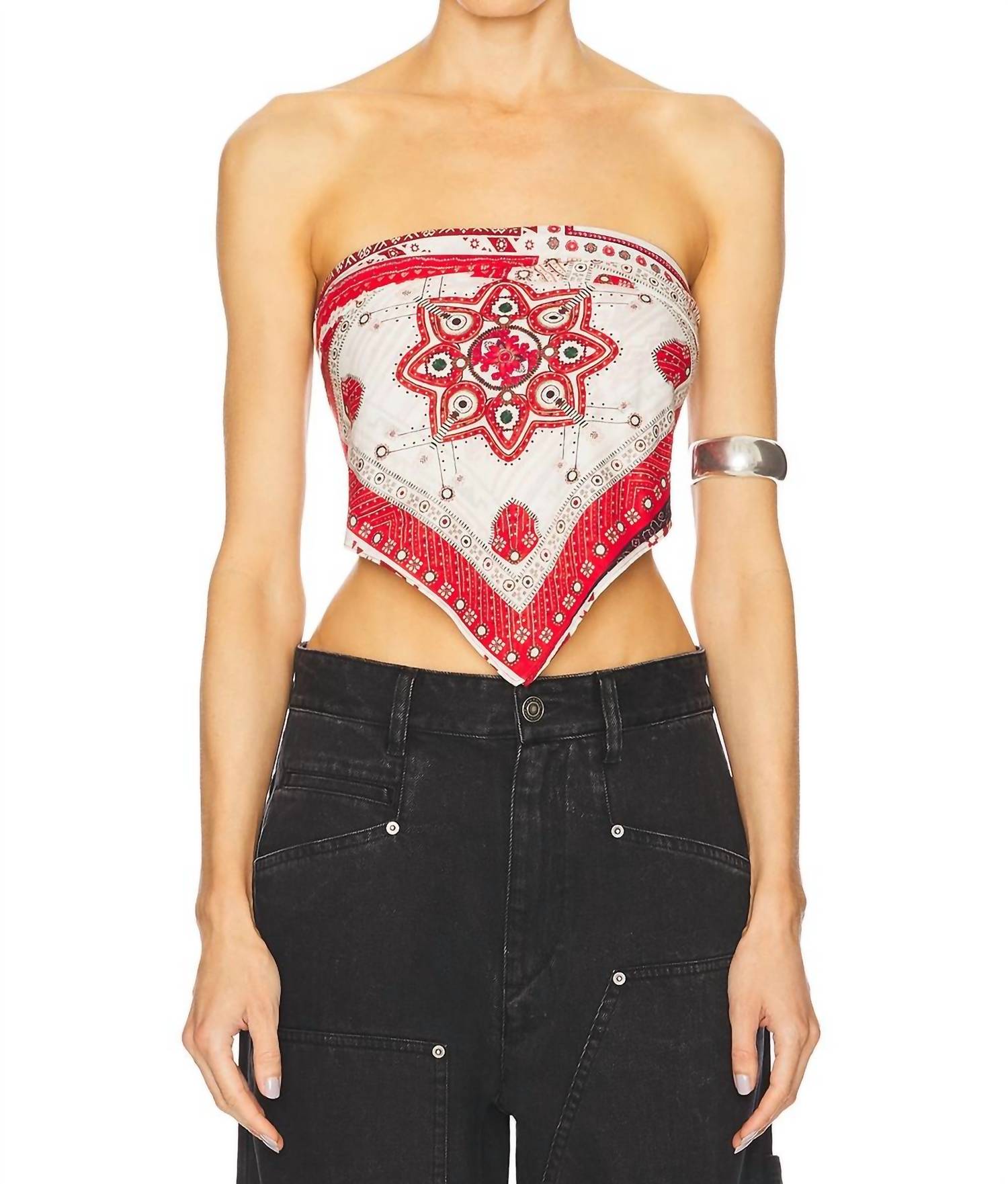 Marant Etoile Pre-loved Feyza Top in red ecru - women's shirt - detail view