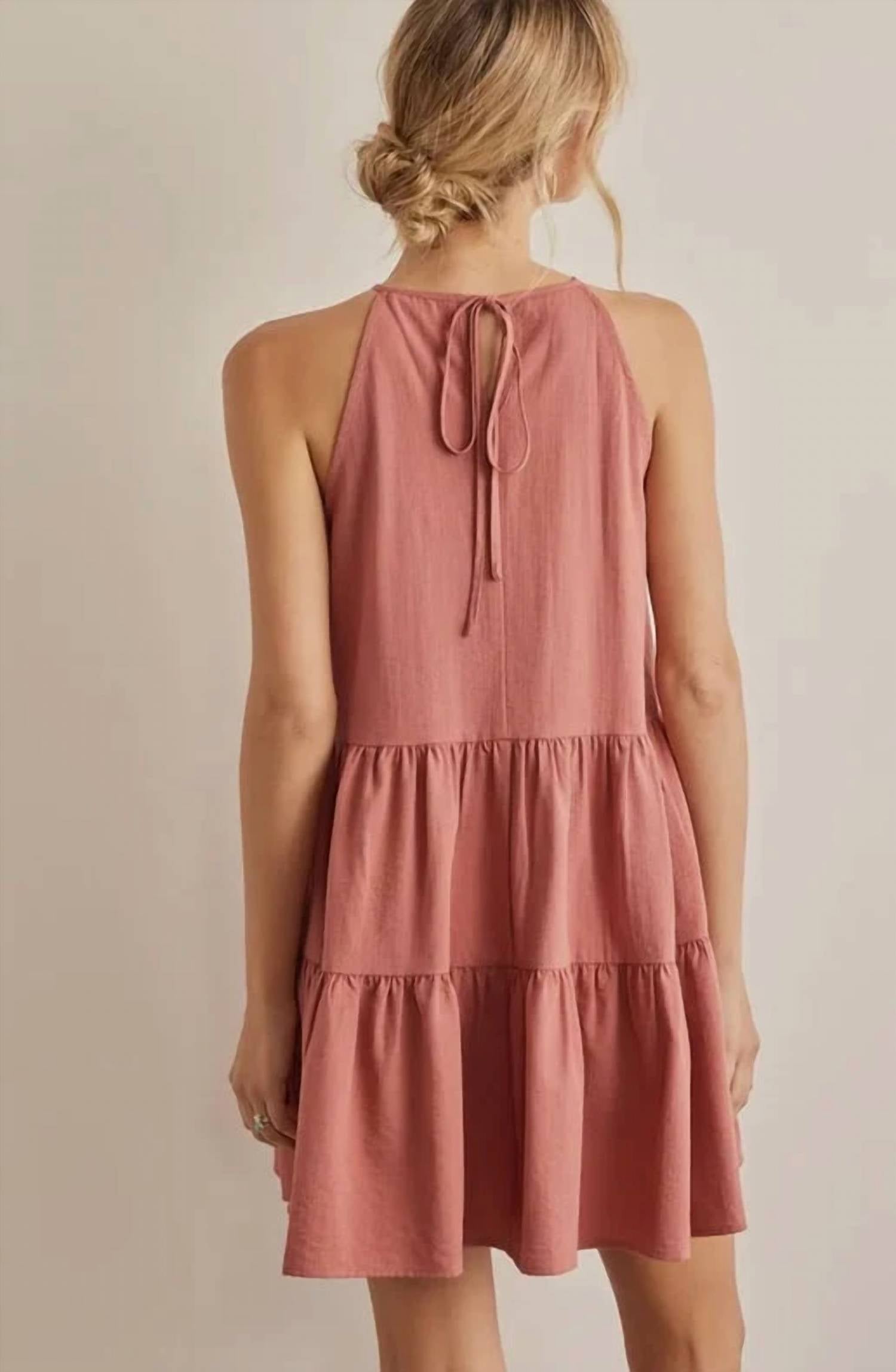 In February - Lace Contrast Tiered Halter Neck Mini Dress