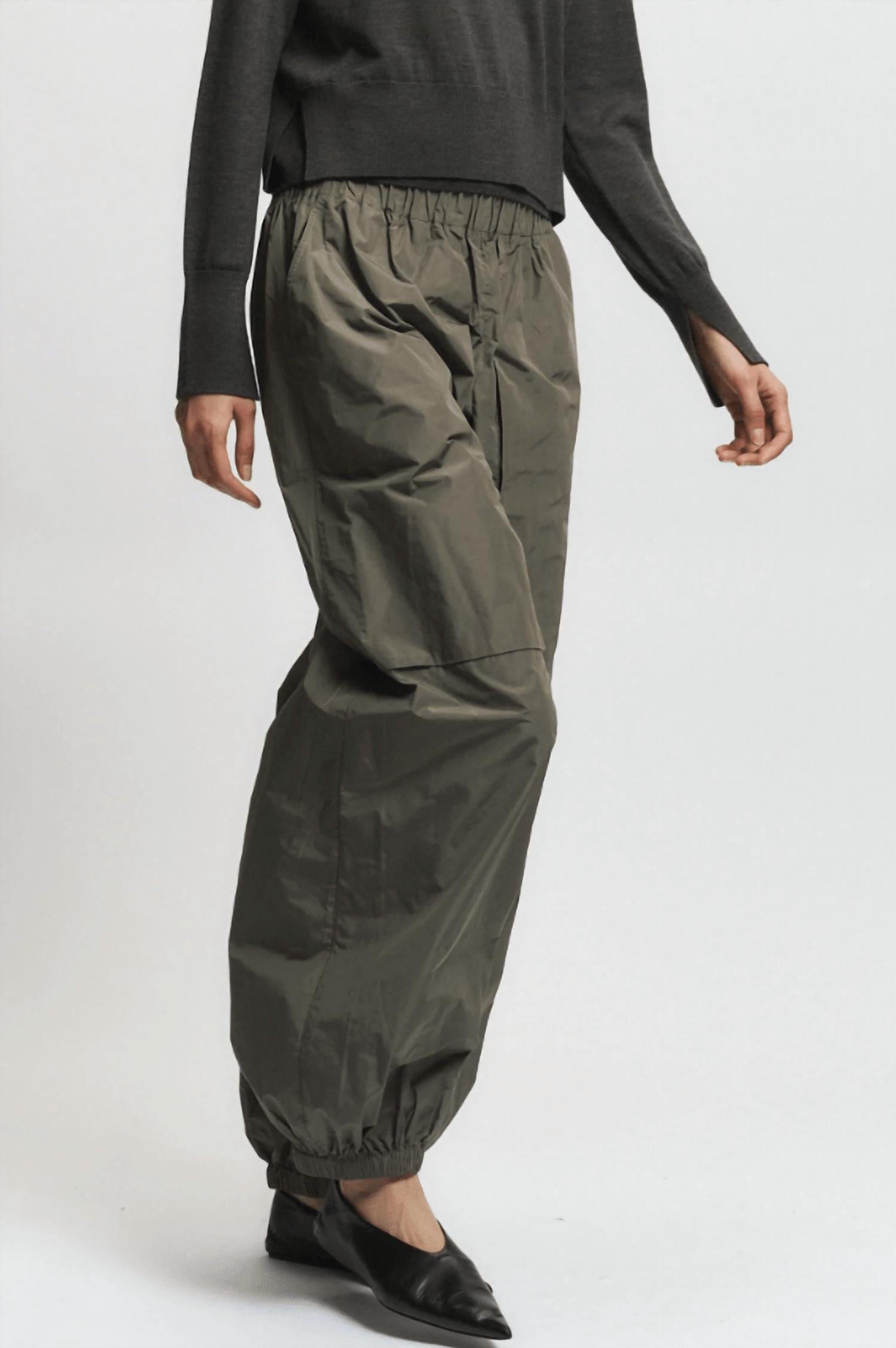 Saint Art Clyde Oversized Taffeta Pant in dusty olive - women's pants - detail view