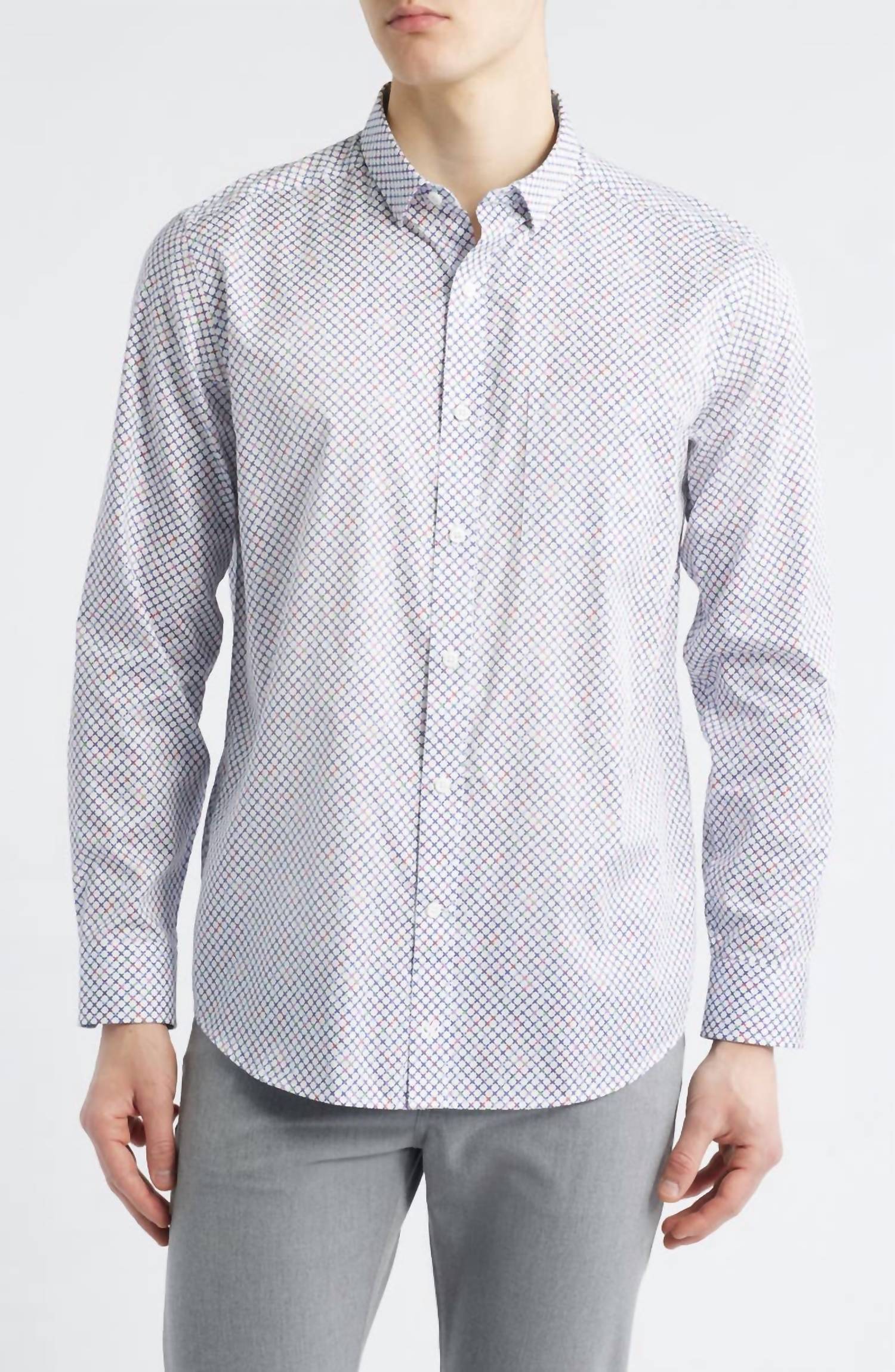 JOHNSTON & MURPHY Printed Cotton Shirt in whitemulti cross link - men's shirt