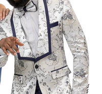 Kent & Park Men's Fashion Blazer With Matching Bowtie in blue - men's jacket - detail view