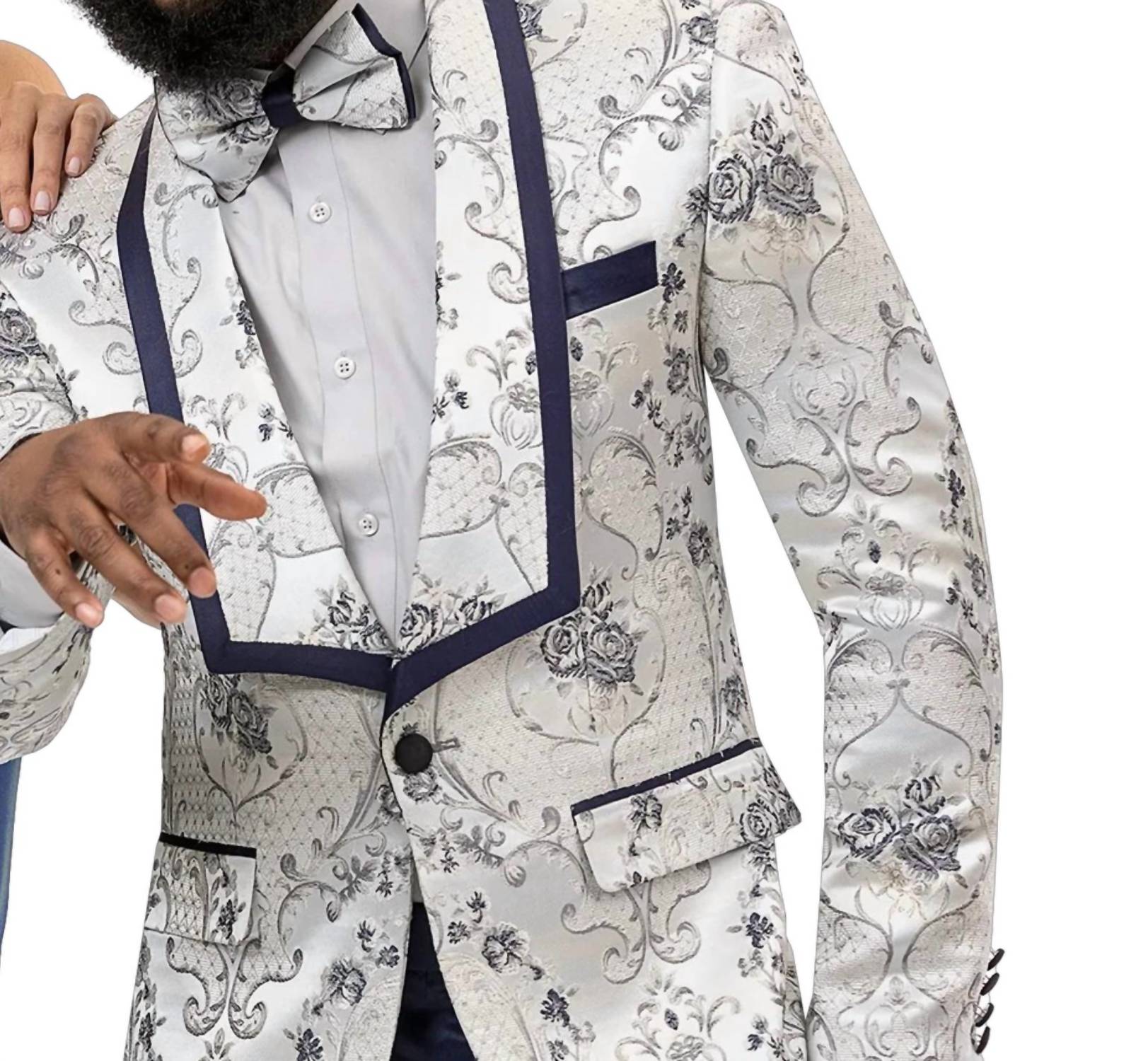 Kent & Park Men's Fashion Blazer With Matching Bowtie in blue - men's jacket - detail view
