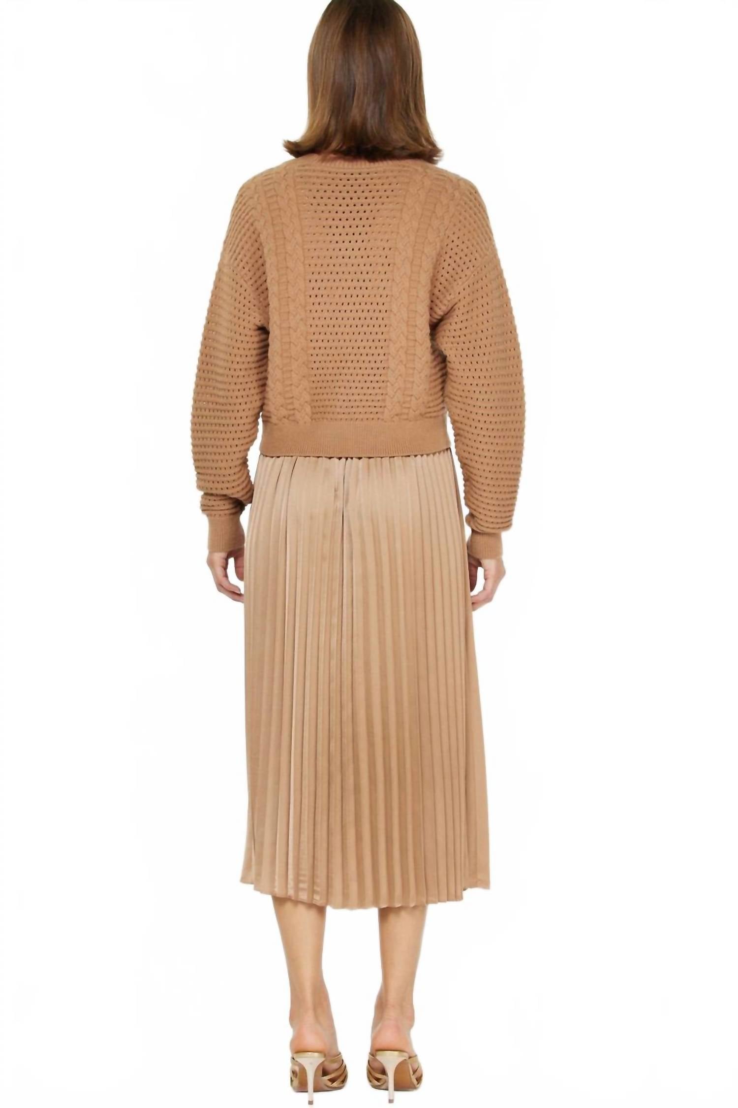 current air Long Sleeve Pullover Sweater And Pleated Dress Set in tan - women's sleepwear - detail view