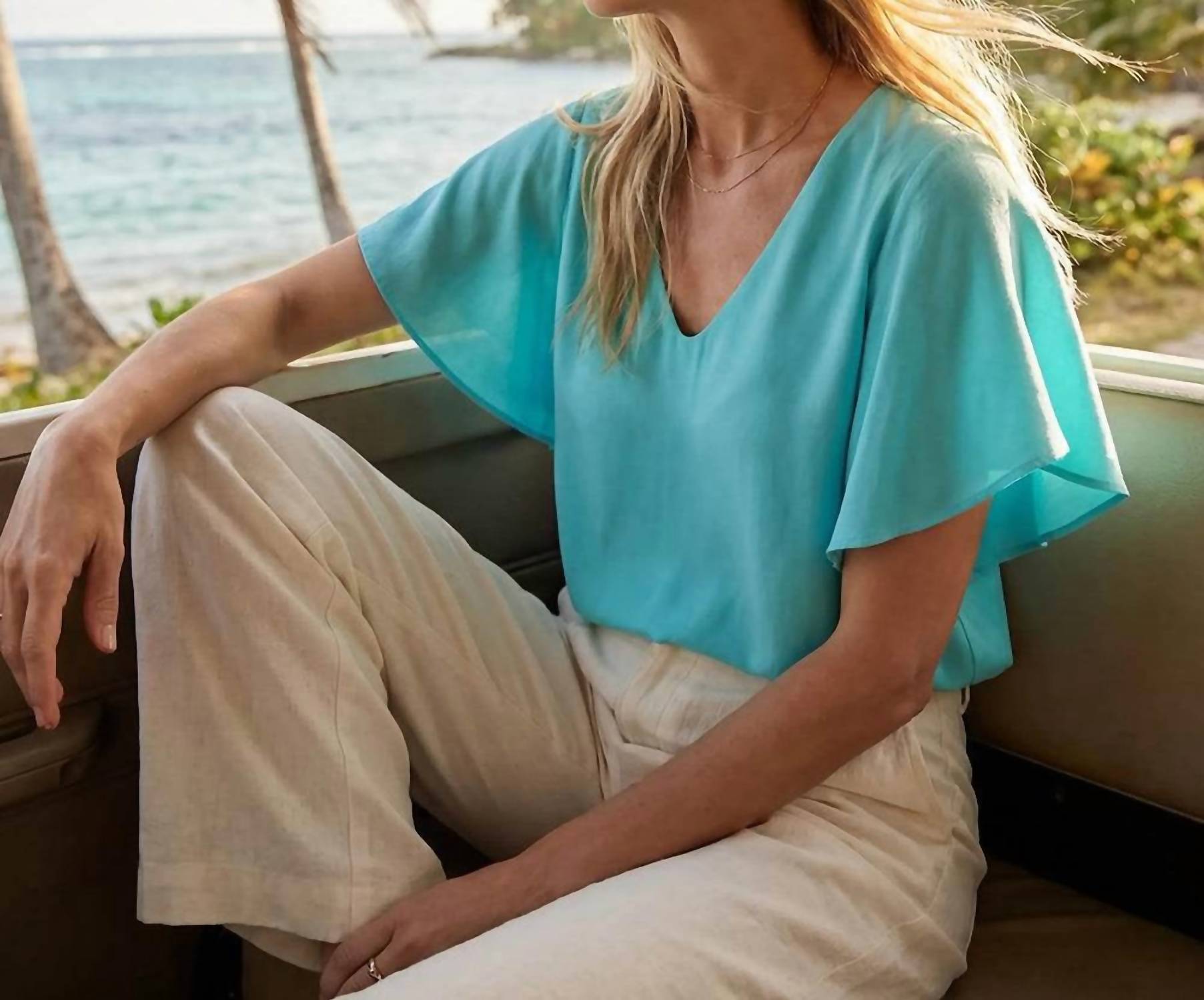 Karen Kane - Flutter Sleeve V-Neck Top
