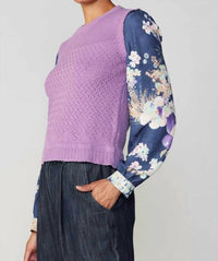 Current Air - Floral Woven Sleeve Sweater