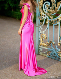Sherri Hill Ruffled Sleeve Fitted Dress in bright pink - women's dress - alternate view