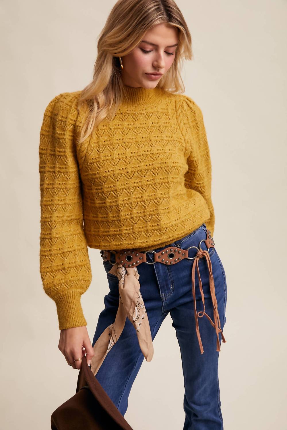 Listicle - Pointelle Puff Sleeve Sweater