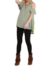 Umgee - Cold Shoulder Striped Top