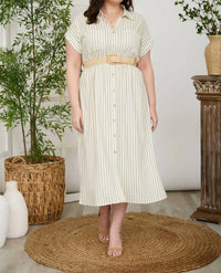Blu Pepper - Belted Shirt Midi Dress - Plus