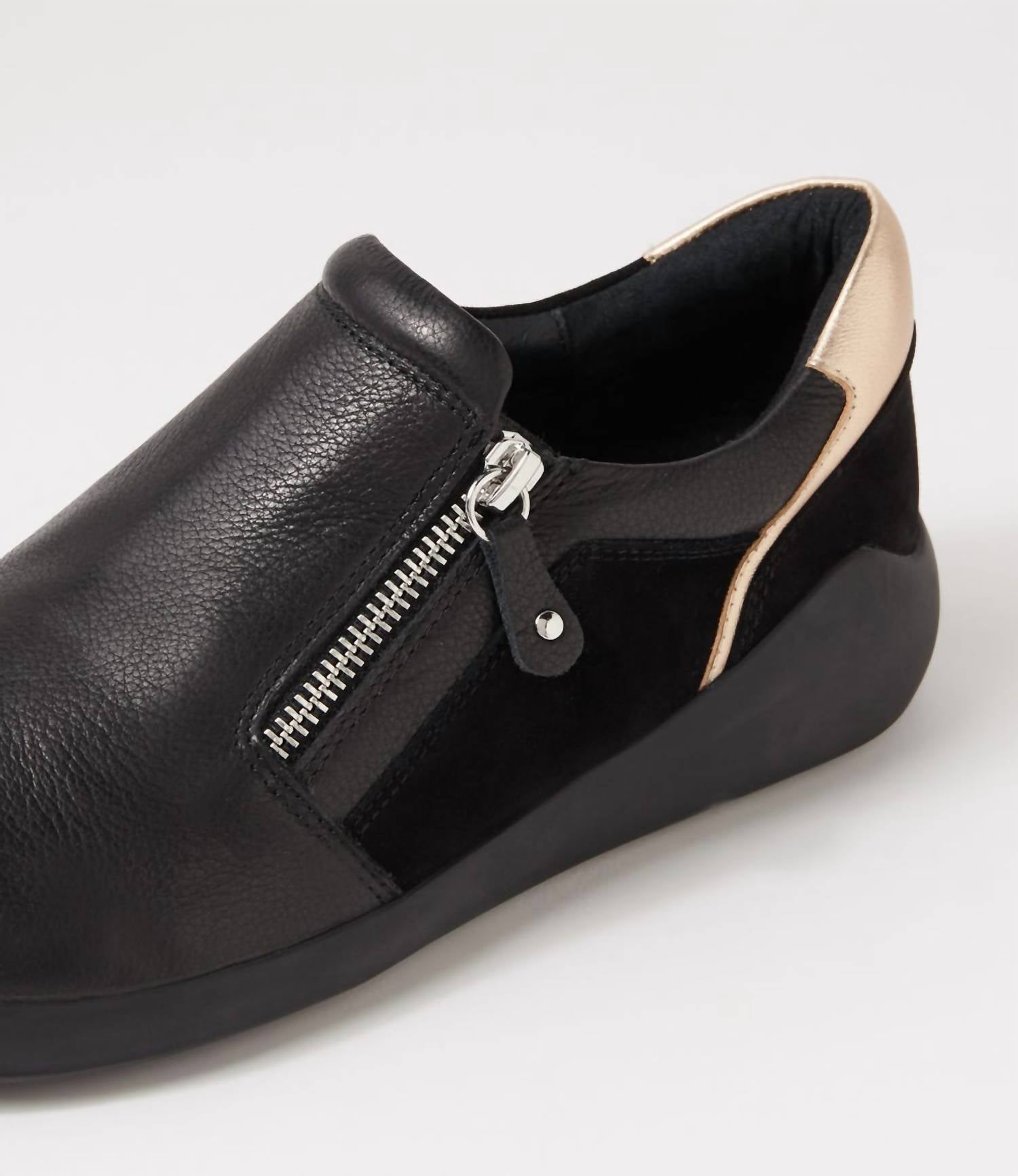 Ziera Women's Yoyce Leather Flats in black pale gold multi - women's flats - alternate view
