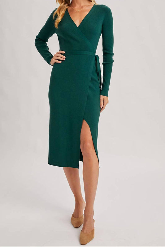 Bluivy - Ribbed Knit V-neck Wrap Midi Dress
