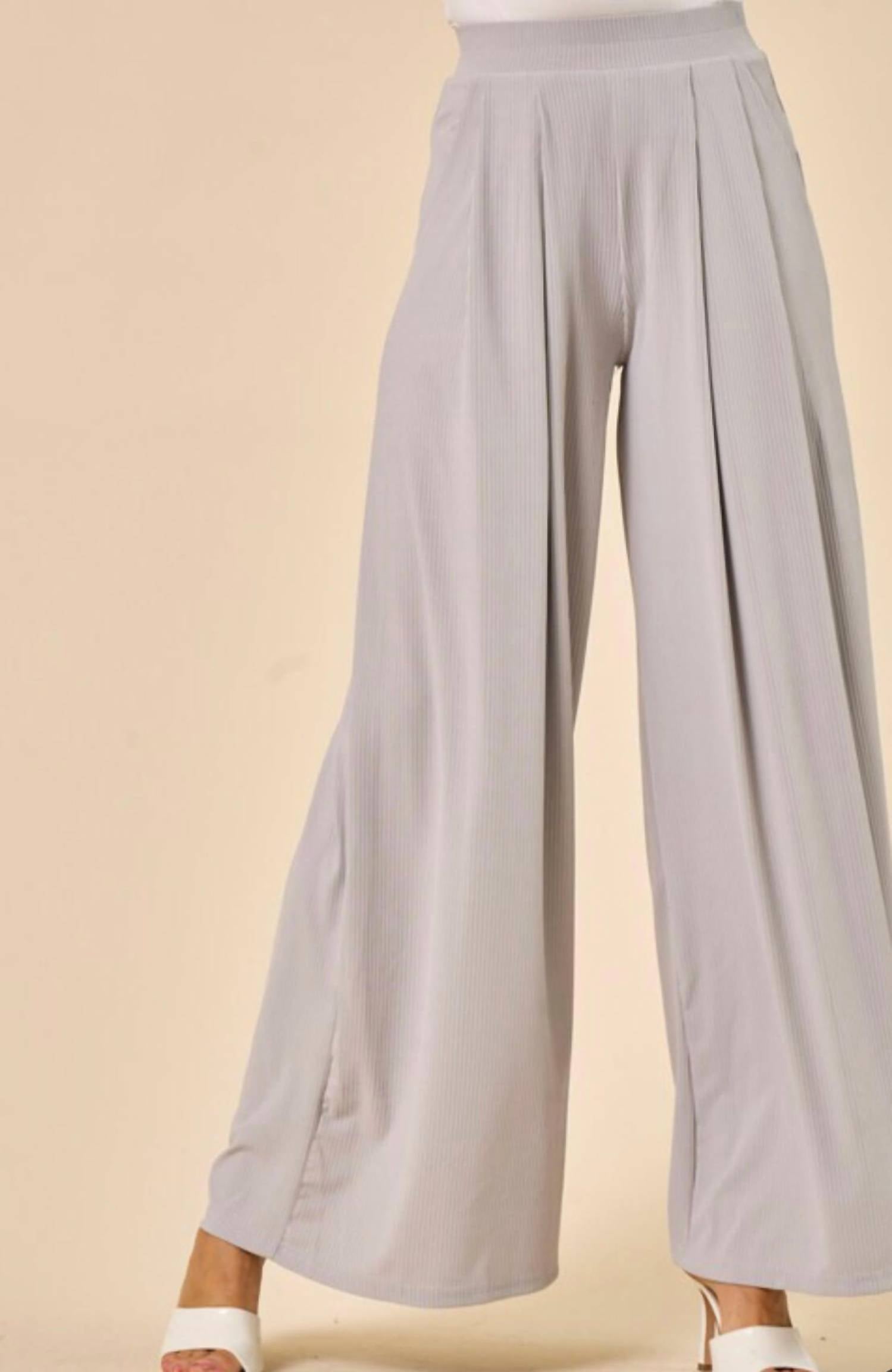 Saints & Hearts - Heather Ribbed Top And Wide Leg Pants Set