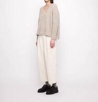 7115 by SZEKI Chunky V-neck Sweater in light taupe - women's sweater - view 5