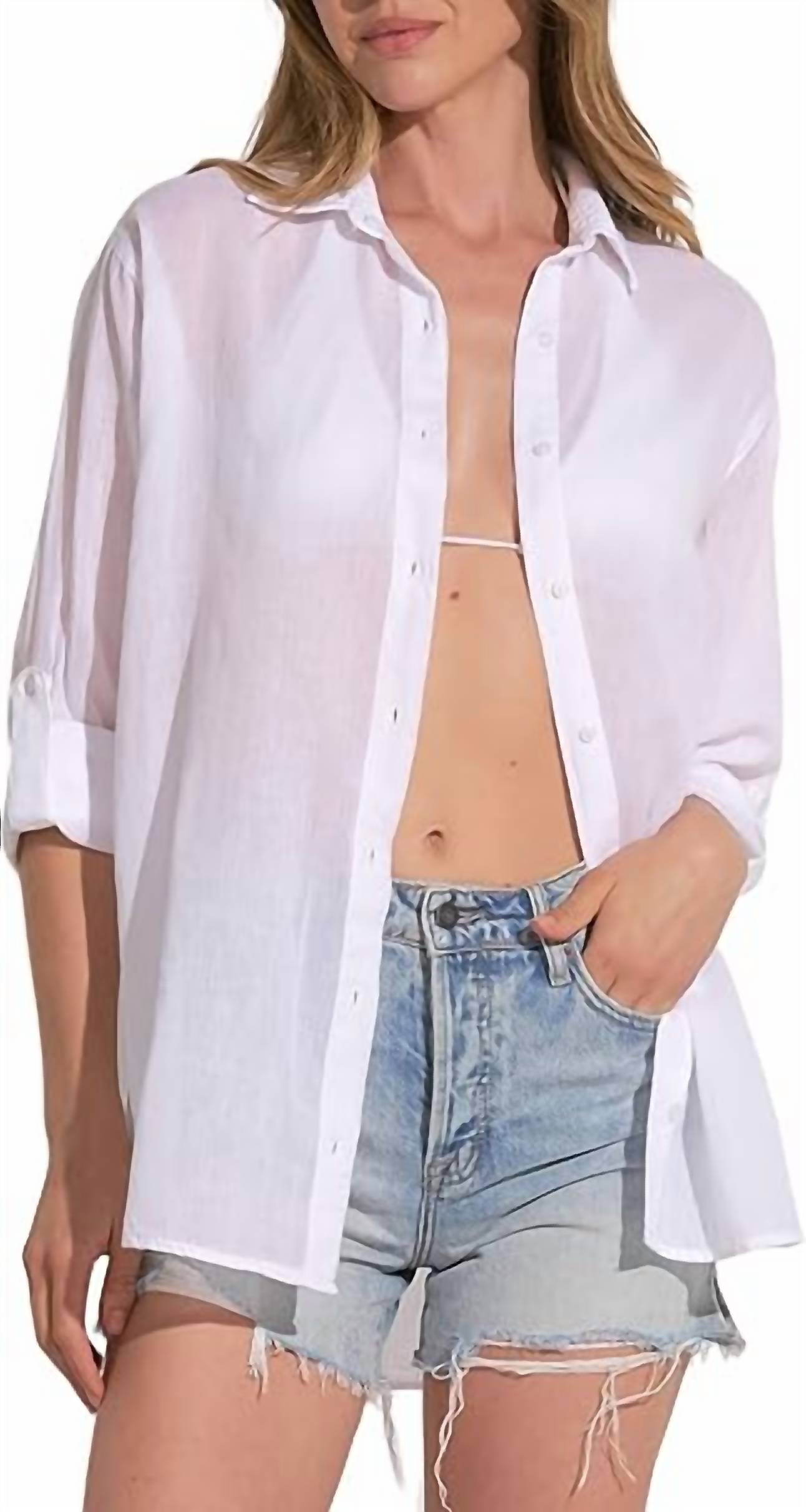 Elan - Long-sleeve Button-down Word Heart Top