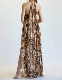 Blithe - Women's Leopard Print Criss-cross Maxi Dress