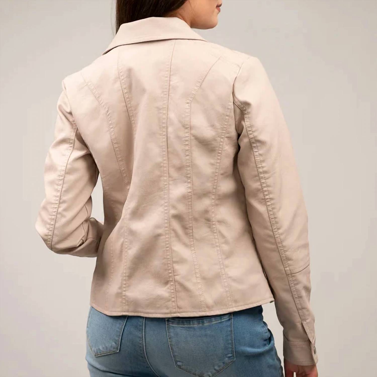 Pine Apparel - Asymmetric Quilted Faux Leather Jacket - Plus Size