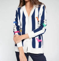Vilagallo - Dog Embroidery Striped Cardigan