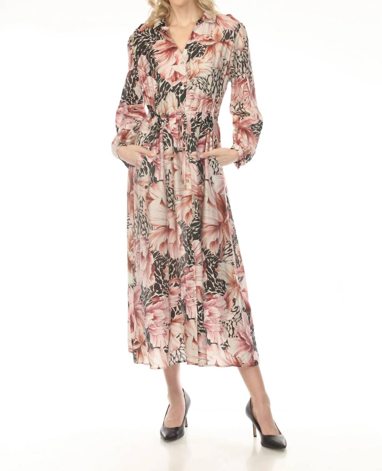 Joseph Ribkoff - Floral Button Front Midi Dress