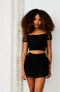 Theme - Gemma Mesh Bow Mini Skirt
