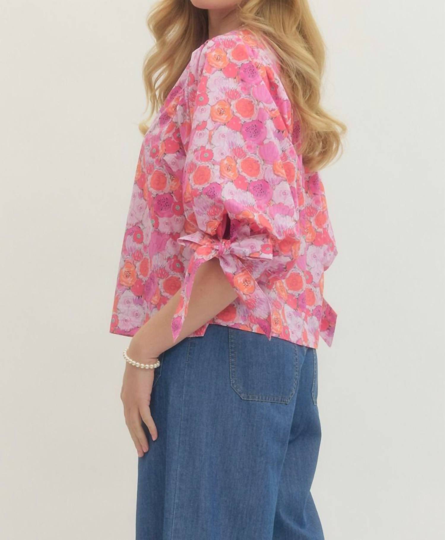 Entro - Poppy Print Tie Blouse