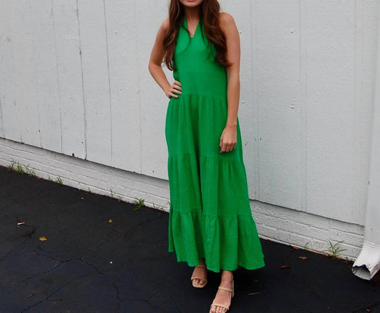 Meet Me In Santorini - Scarlett Halter Scooped Back Maxi Dress