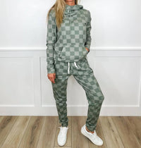 Michelle Mae - Checkered Cotton Blend Long Sleeve Hoodie Top