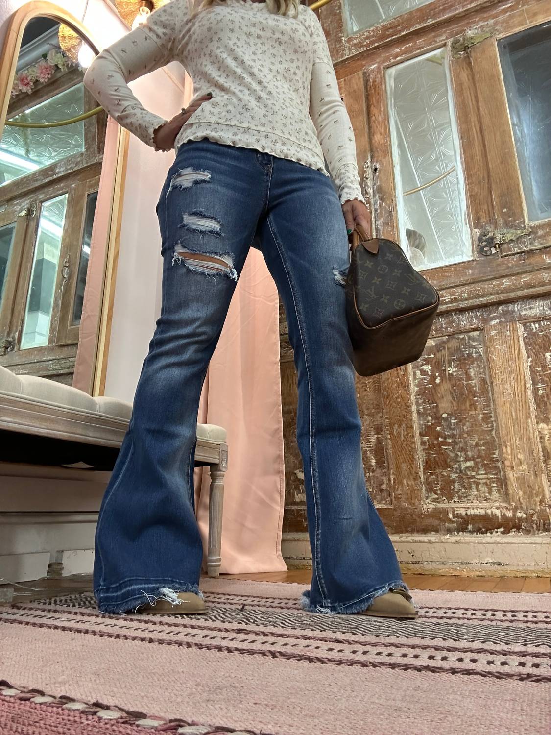 Lovervet - High Rise Distressed Flare Jeans