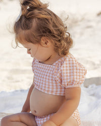 Rylee + Cru Girls Zippy Two-piece Swimsuit in melon check - kids' bikini - alternate view