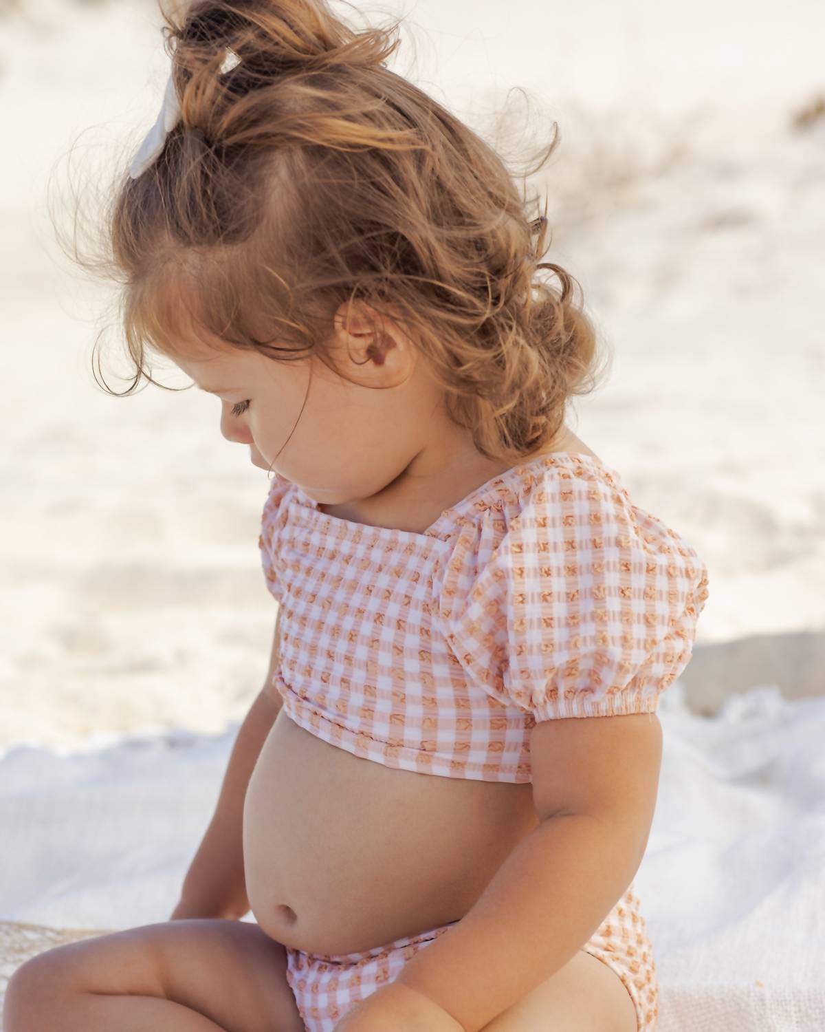 Rylee + Cru Girls Zippy Two-piece Swimsuit in melon check - kids' bikini - alternate view