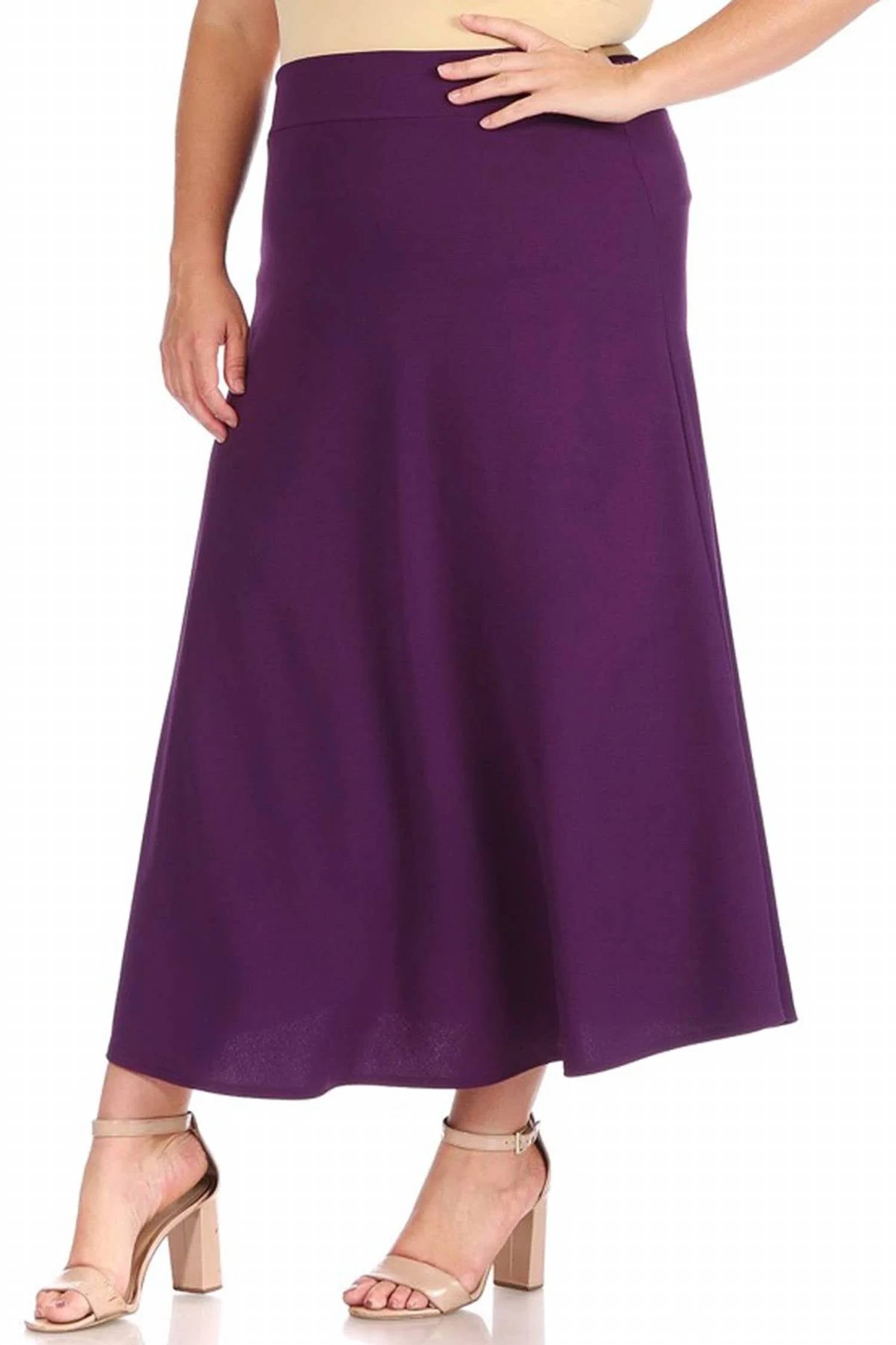 Moa Collection - Women's Solid Flare A-line Long Skirt - Plus