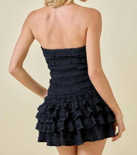 Day + Moon - Strapless Smocked Ruffle Romper Dress