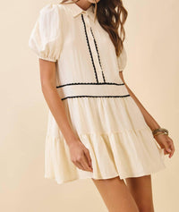 TCEC Scalloped Trimmed Button Placket Baby Doll Dress in natural - women's dress - alternate view