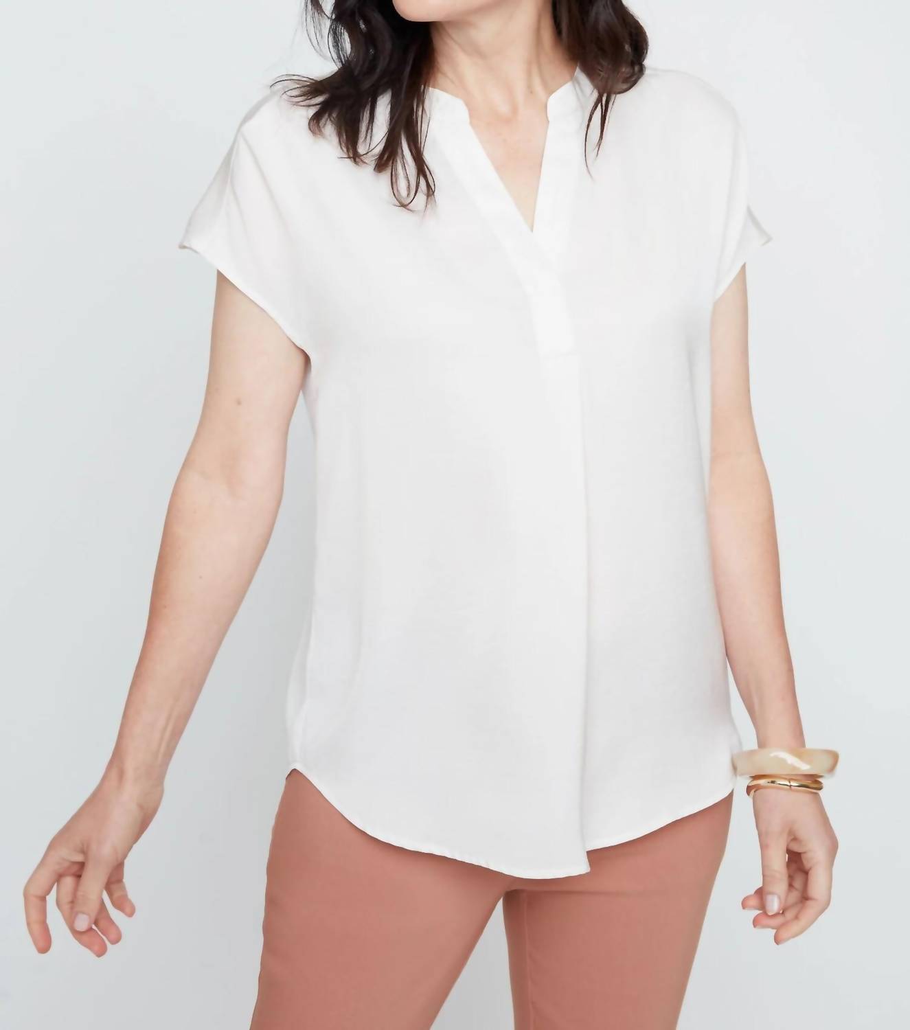 Renuar - Short Sleeve Air Flow Collarless Blouse