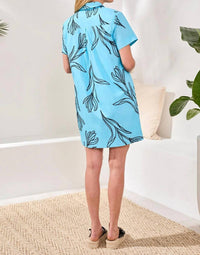 MB by Tribal Printed Cotton Poplin Button Up Dress in blue - women's dress - detail view