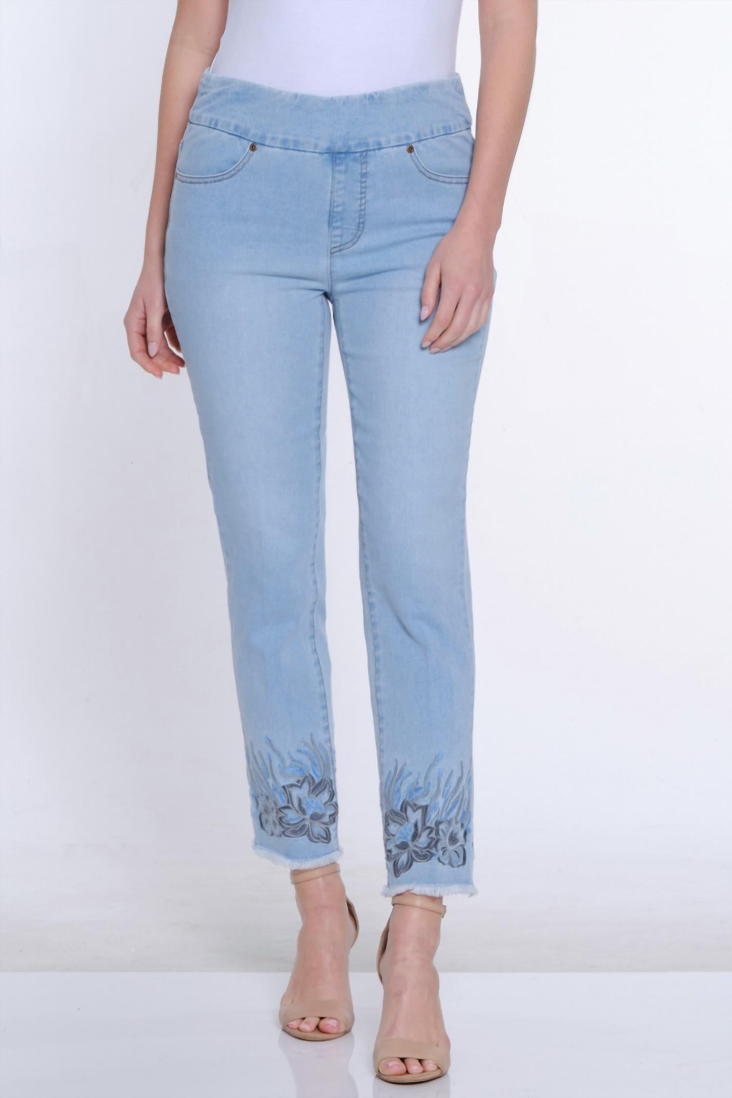 Slimsation By Multiples - Sequin Embroidered Hem Jean