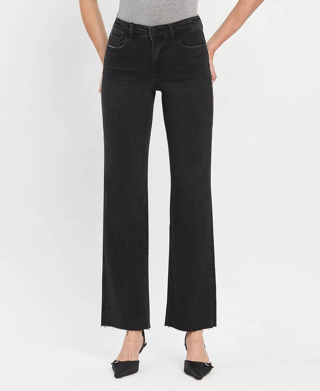 FLYING MONKEY Alexis High Rise Slim Wide Leg Jeans in black - women's jeans - view 5