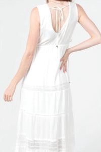 Angie - V-neck Sleeveless Tiered Dress With Embroidery