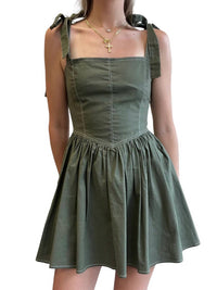 Idem Ditto - FIERCE POCKETED LINEN SHOULDER TIE MINI DRESS
