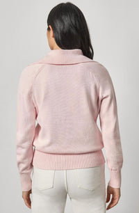 Lilla P Lace Neck Polo Sweater in peony marl - women's sweater - detail view