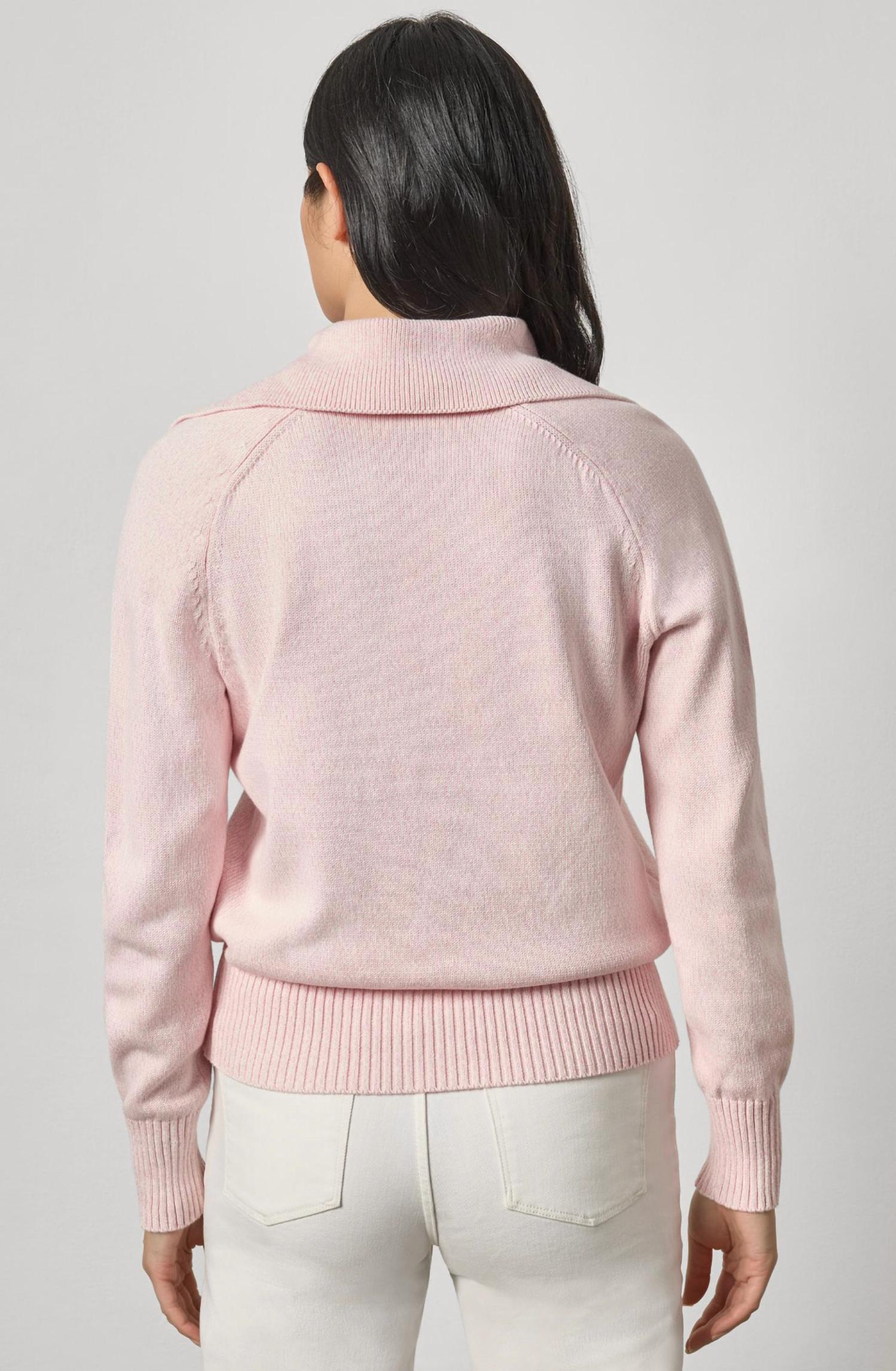 Lilla P Lace Neck Polo Sweater in peony marl - women's sweater - detail view