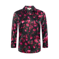 L'Agence Dani 3/4 Sleeve Silk Blouse in black pink rosa chinensis - women's blouse - view 4