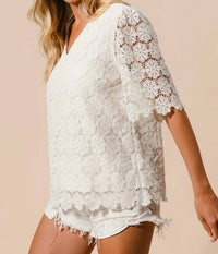 Bibi - All Over Flower Lace V Neck Top