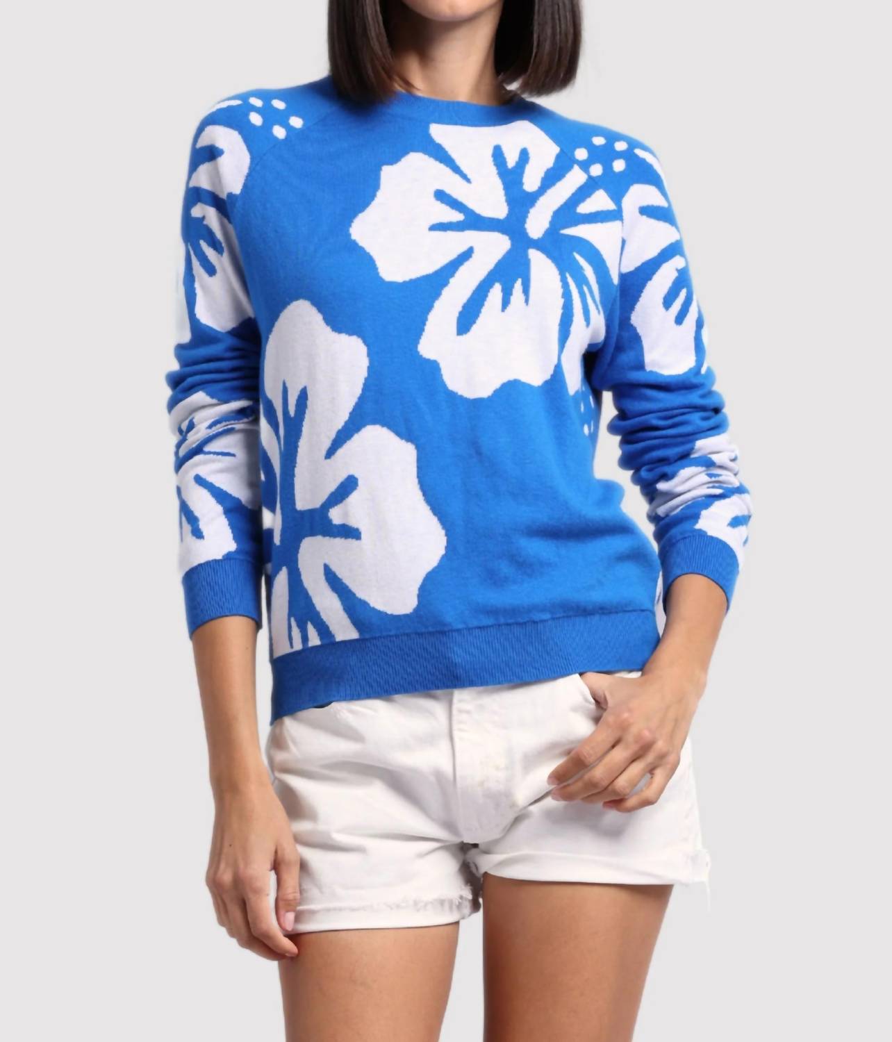 Minnie Rose - Cotton Cashmere Hibiscus Reversible Crew Top