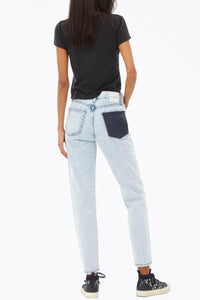 LEATHER POCKET HIGH-RISE TAPERED JEANS