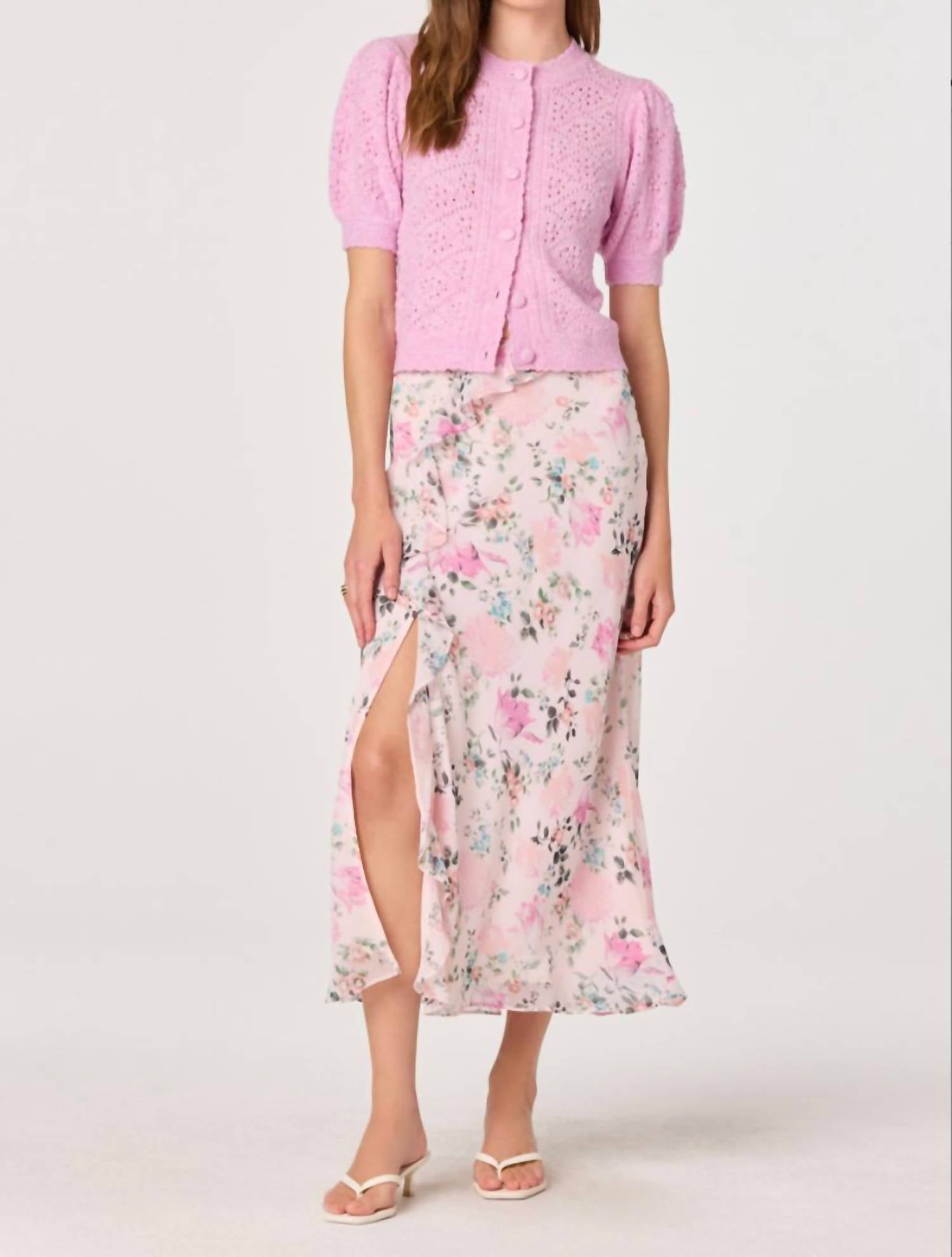 Astr - Kaydence Puff Sleeve Bobble Stitch Cardigan