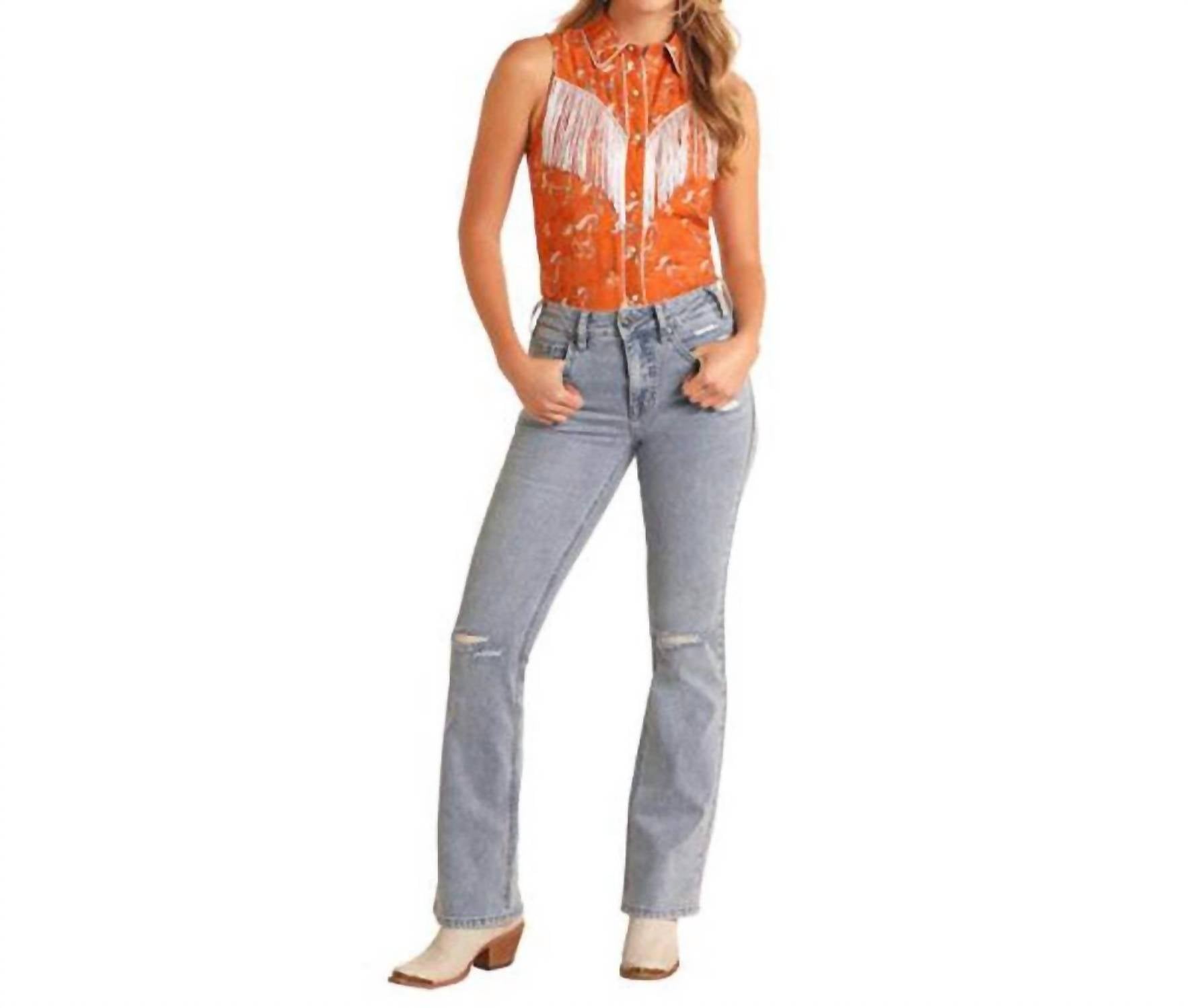 Rock & Roll Denim - Sleeveless Horse Print Snap Shirt