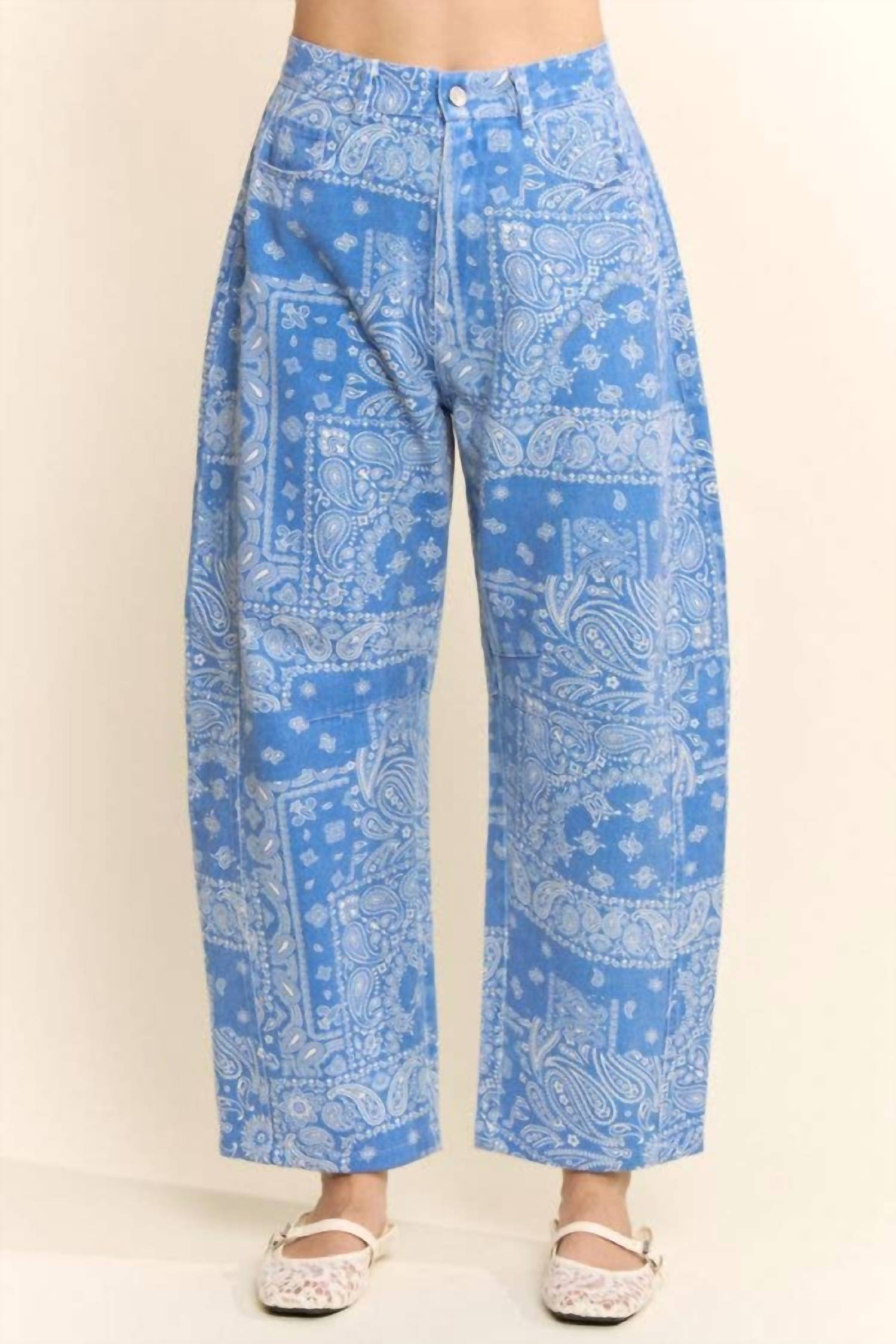 Davi & Dani - Bandana Print High-Rise Barrel Pants