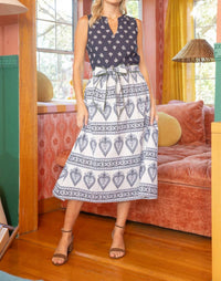 voy Mixed Print Midi Dress in navy hoc summer - women's dress