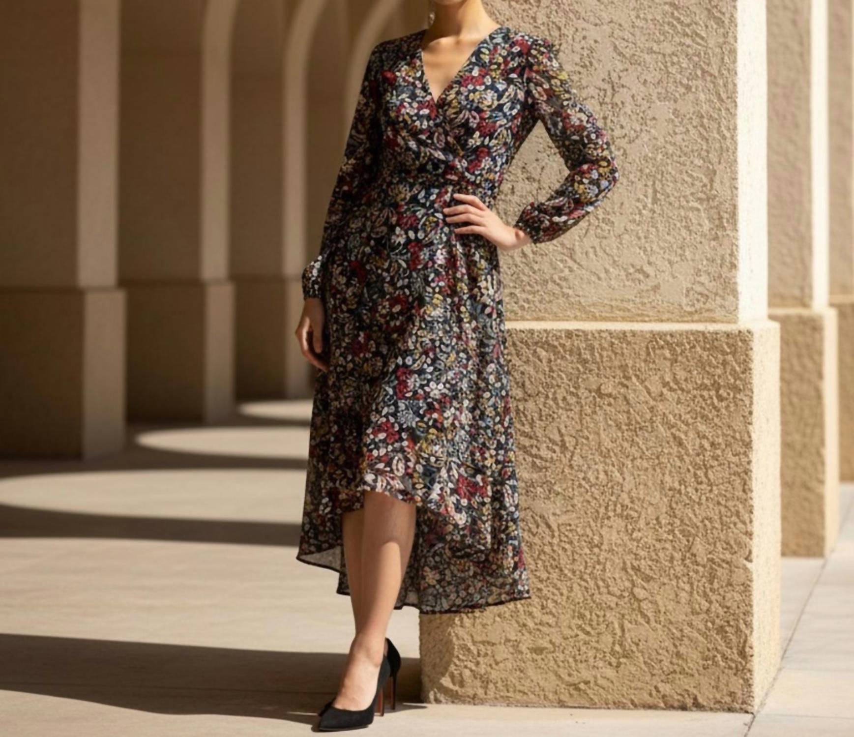 VINCE CAMUTO Vibrant Floral Long Sleeve Dress in multicolor - women's dress